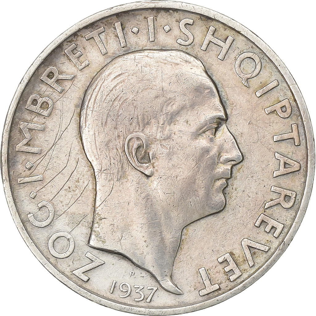 Albania, Zog I, Frang Ar, 1937, Rome, Silver, , KM:16