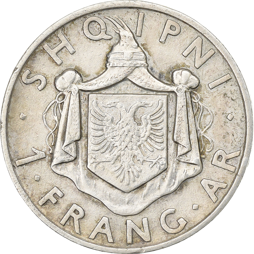 Albania, Zog I, Frang Ar, 1937, Rome, Silver, , KM:16