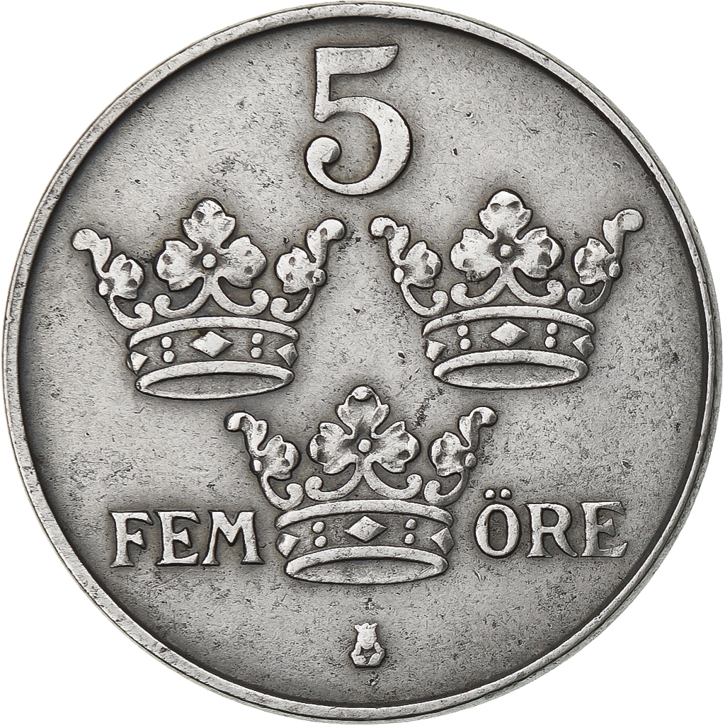 Sweden, Gustaf V, 5 Öre, 1944, Iron, VF, KM:812