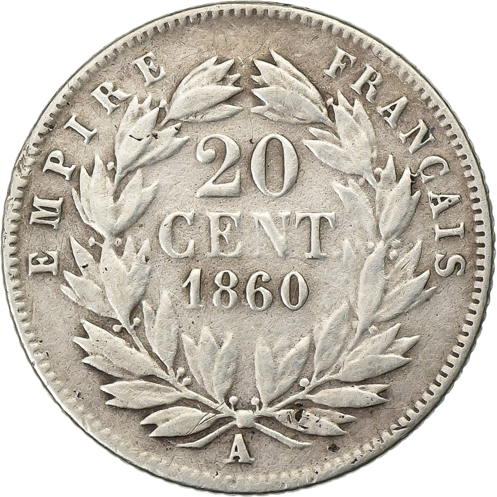 France, Napoleon III, 20 Centimes, 1860, Paris, Silver, , Gadoury:305