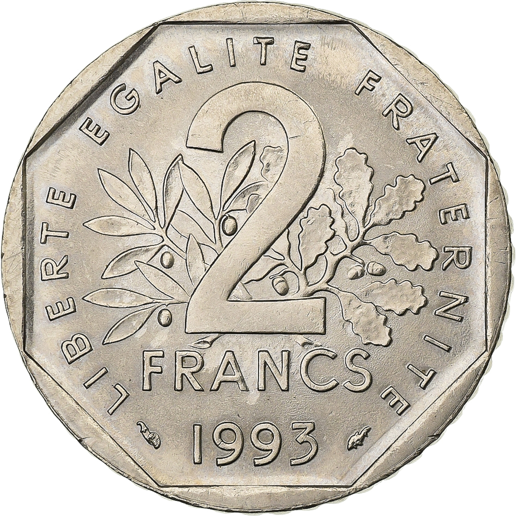 Frankrijk, 2 Francs, Jean Moulin, 1993, Paris, Nickel, PR, Gadoury:548, KM:1062