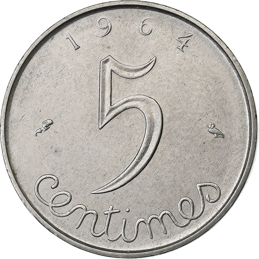 France, 5 Centimes, Épi, 1964, Paris, Stainless Steel, , Gadoury:172