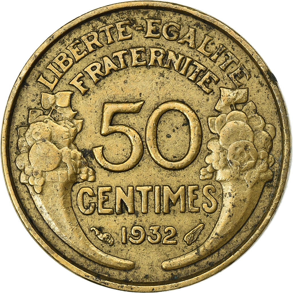 France, 50 Centimes, Morlon, 1932, Paris, Aluminum-Bronze, 