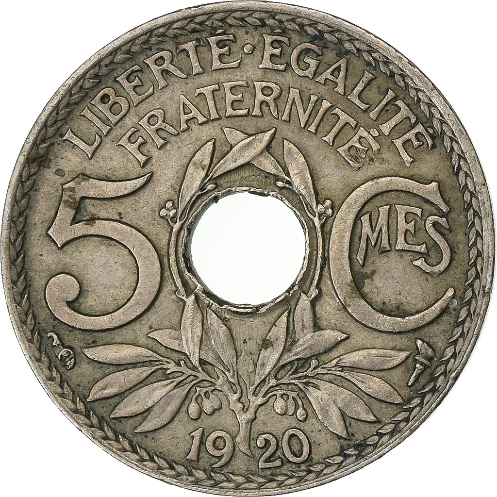 France, 5 Centimes, Lindauer, 1920, Paris, Copper-nickel, 
