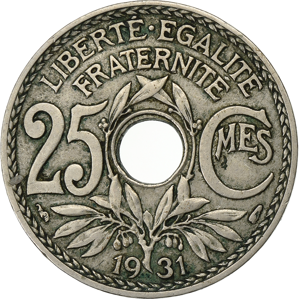 France, 25 Centimes, Lindauer, 1931, Paris, Copper-nickel, EF(40-45)