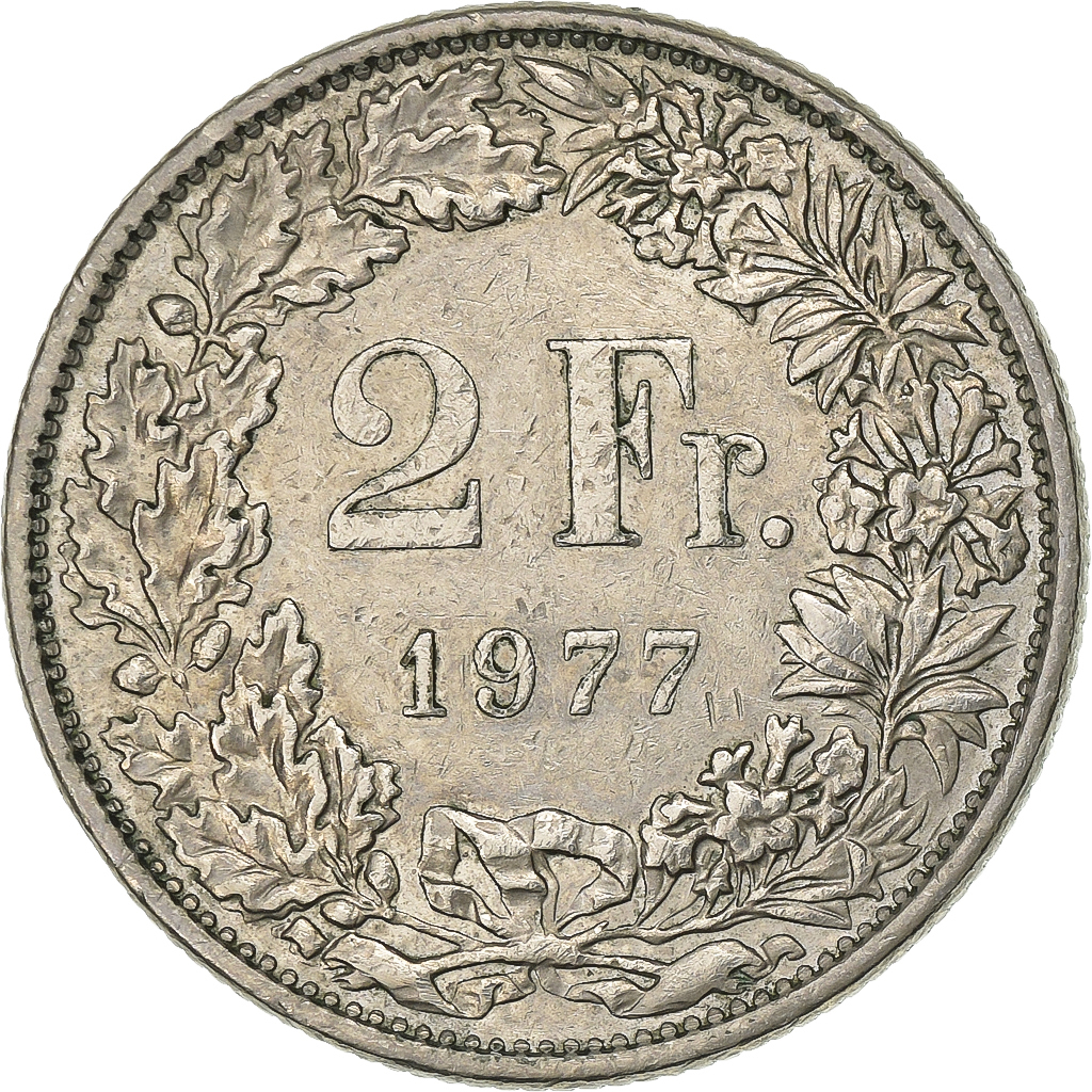 Switzerland, 2 Francs, 1977, Bern, Copper-nickel, , KM:21a.1