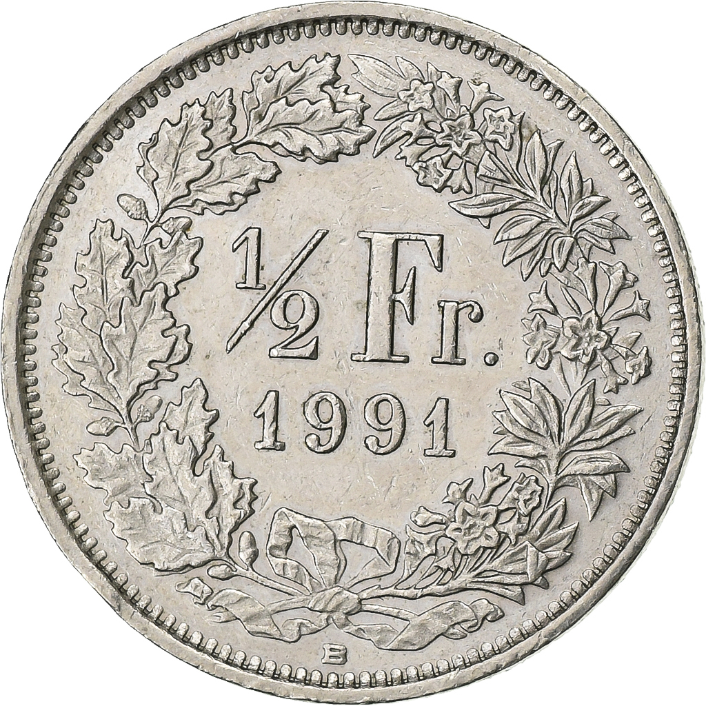 Switzerland, 1/2 Franc, 1991, Bern, Copper-nickel, , KM:23a.3