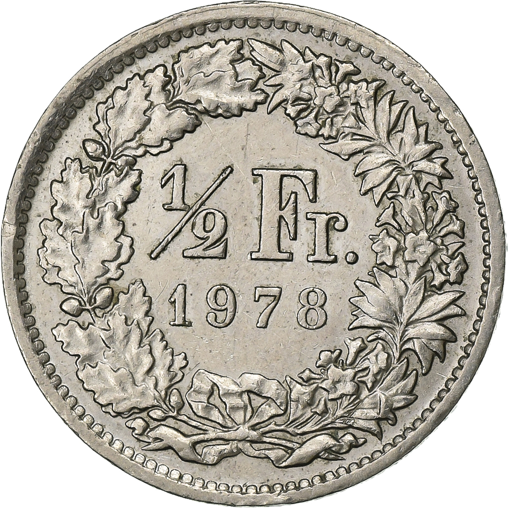 Zwitserland, 1/2 Franc, 1978, Bern, Cupro-nikkel, PR, KM:23a.1