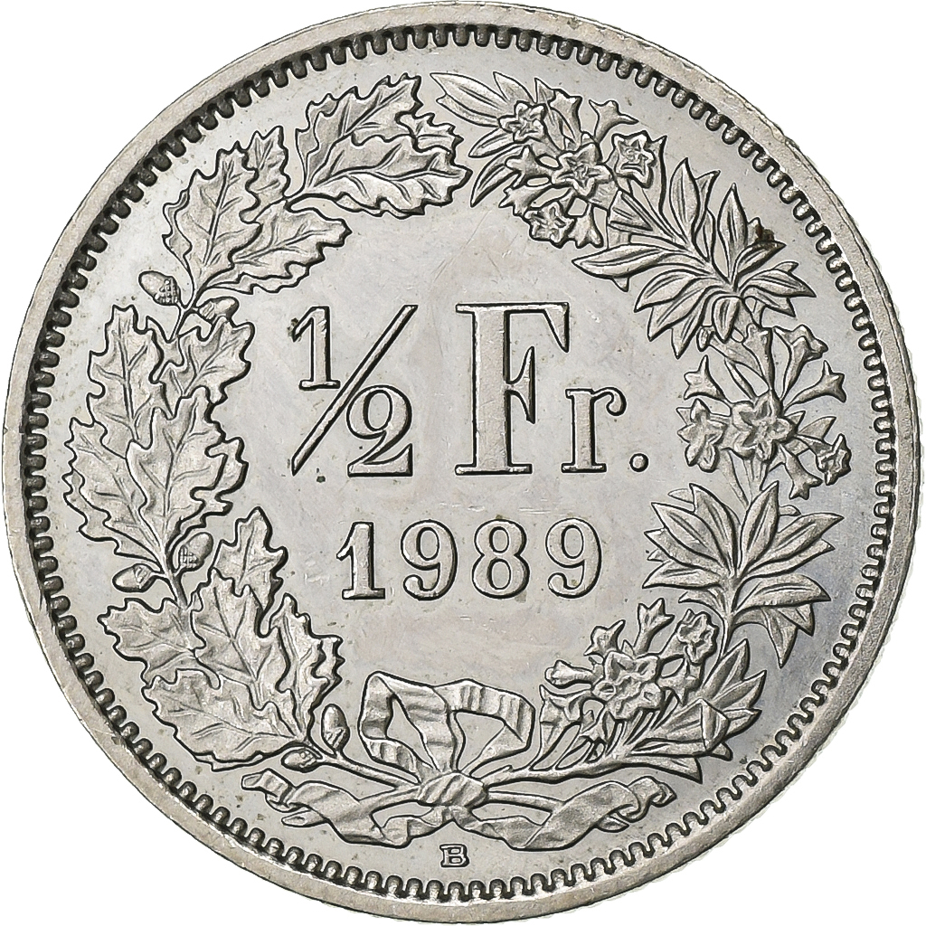 Zwitserland, 1/2 Franc, 1989, Bern, Cupro-nikkel, PR, KM:23a.3