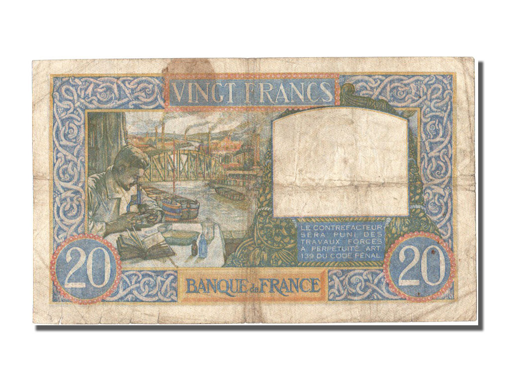 Banknote, France, 20 Francs, 20 F 1939-1942 ''Science et Travail'', 1940