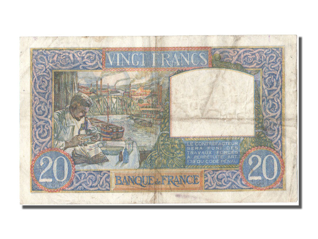 Banknote, France, 20 Francs, 20 F 1939-1942 ''Science et Travail'', 1940