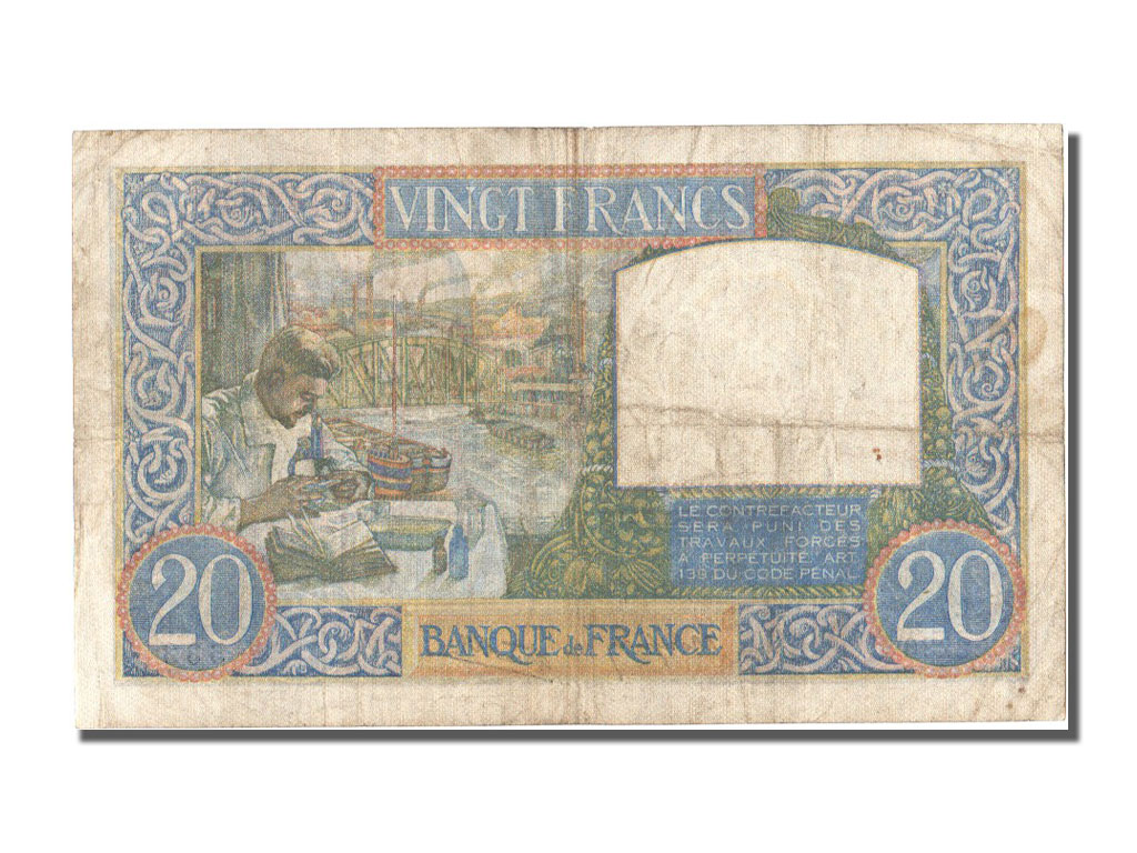 Banknote, France, 20 Francs, 20 F 1939-1942 ''Science et Travail'', 1940