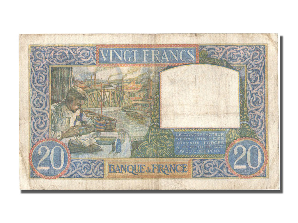 Banknote, France, 20 Francs, 20 F 1939-1942 ''Science et Travail'', 1941