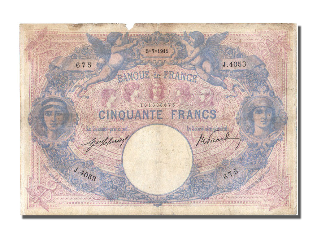 Banknote, France, 50 Francs, 50 F 1889-1927 ''Bleu et Rose'', 1911, 1911-07-05