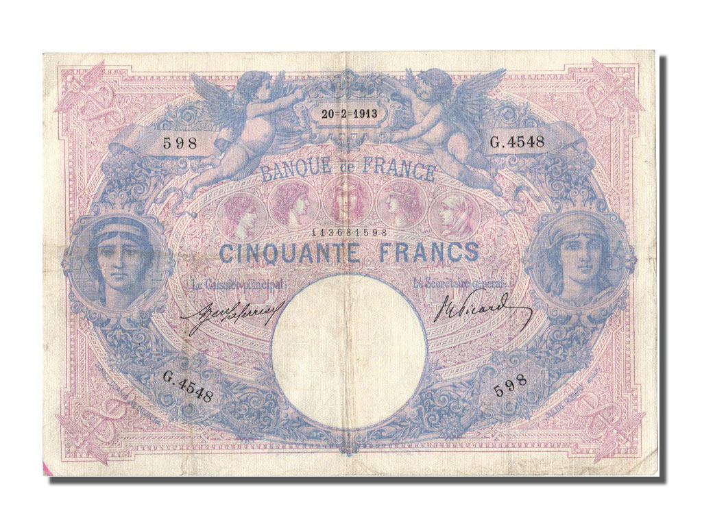 Banknote, France, 50 Francs, 50 F 1889-1927 ''Bleu et Rose'', 1913, 1913-02-20