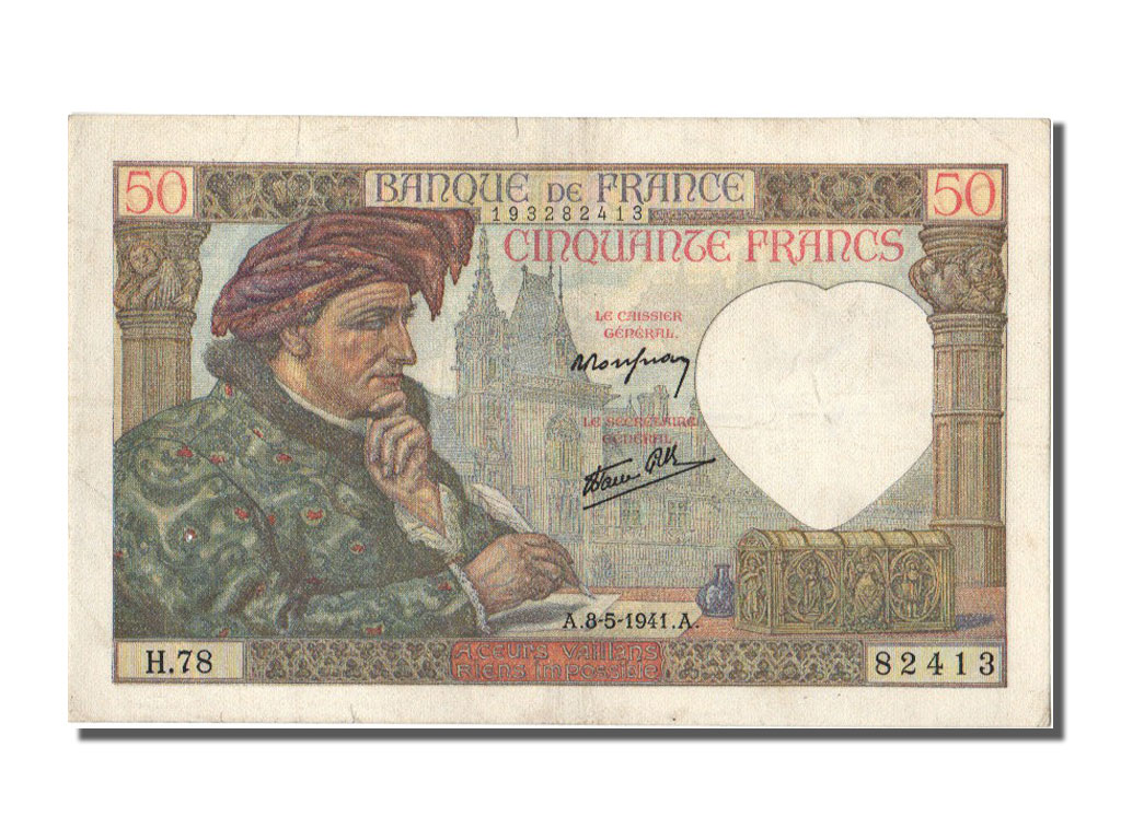 Banknote, France, 50 Francs, 50 F 1940-1942 ''Jacques Coeur'', 1941, 1941-05-08