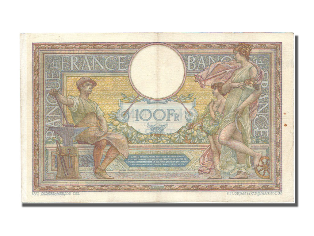 Biljet, Frankrijk, 100 Francs, 100 F 1908-1939 ''Luc Olivier Merson'', 1913