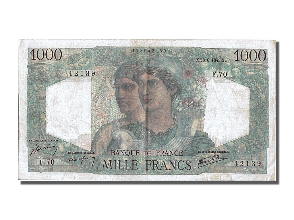 Banknote, France, 1000 Francs, 1 000 F 1945-1950 ''Minerve et Hercule'', 1945