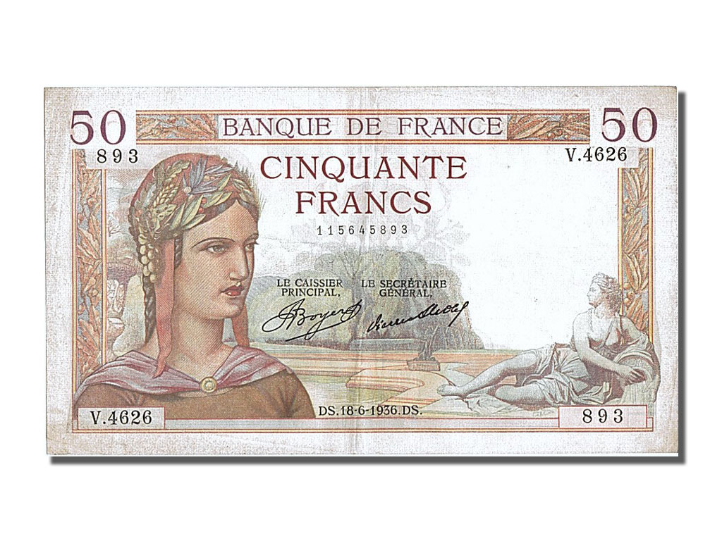 Banknote, France, 50 Francs, 50 F 1934-1940 ''Cérès'', 1936, 1936-06-18