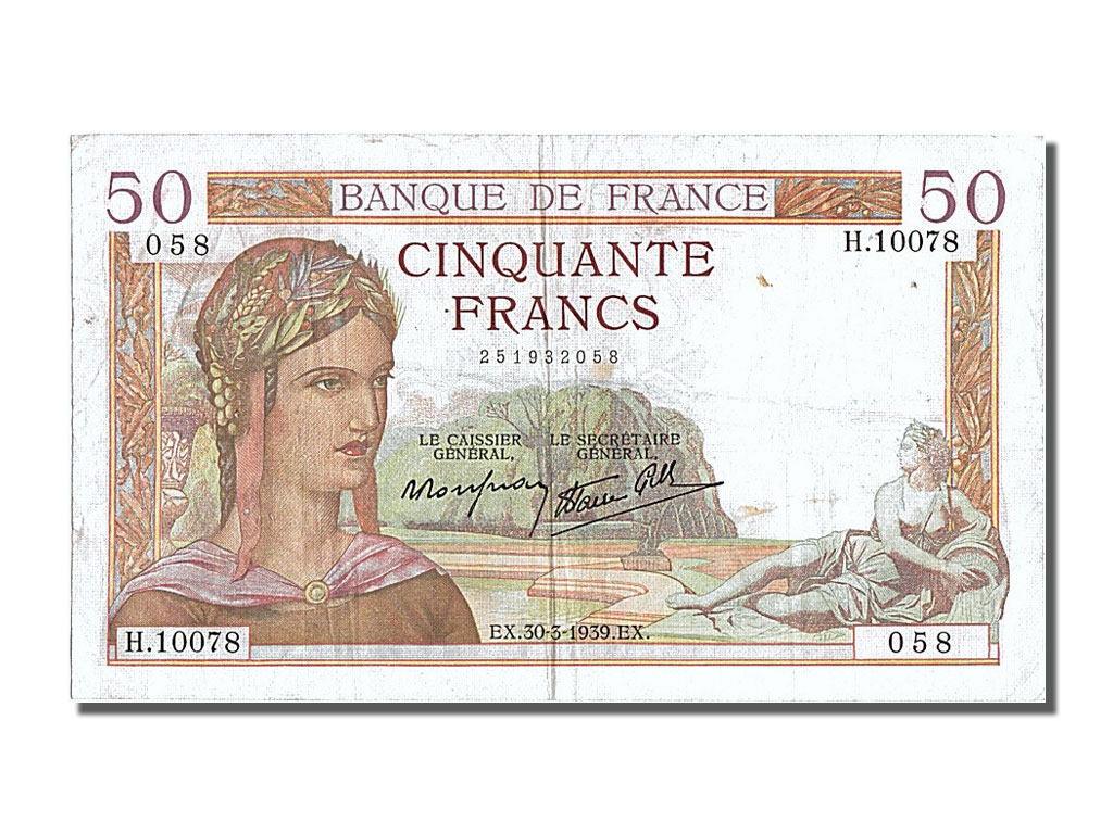 Banknote, France, 50 Francs, 50 F 1934-1940 ''Cérès'', 1939, 1939-03-30