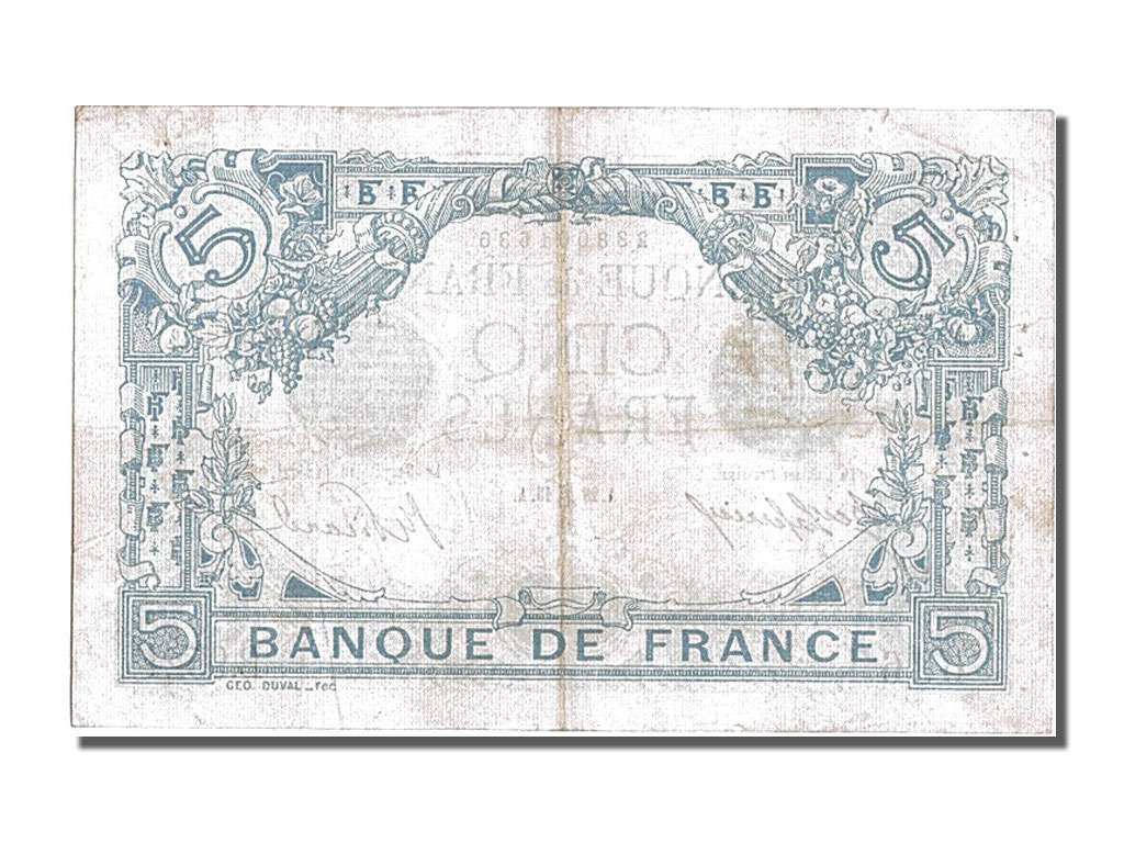 Banknote, France, 5 Francs, 5 F 1912-1917 ''Bleu'', 1915, 1915-12-28, AU