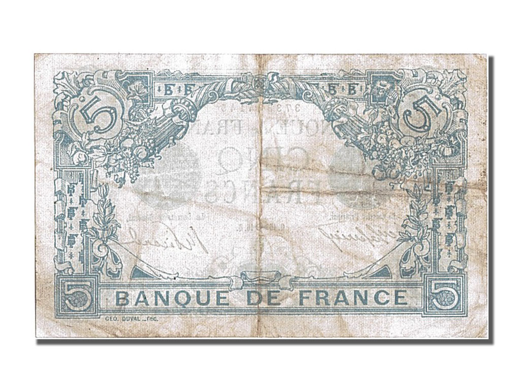 Banknote, France, 5 Francs, 5 F 1912-1917 ''Bleu'', 1916, 1916-11-15, EF(40-45)