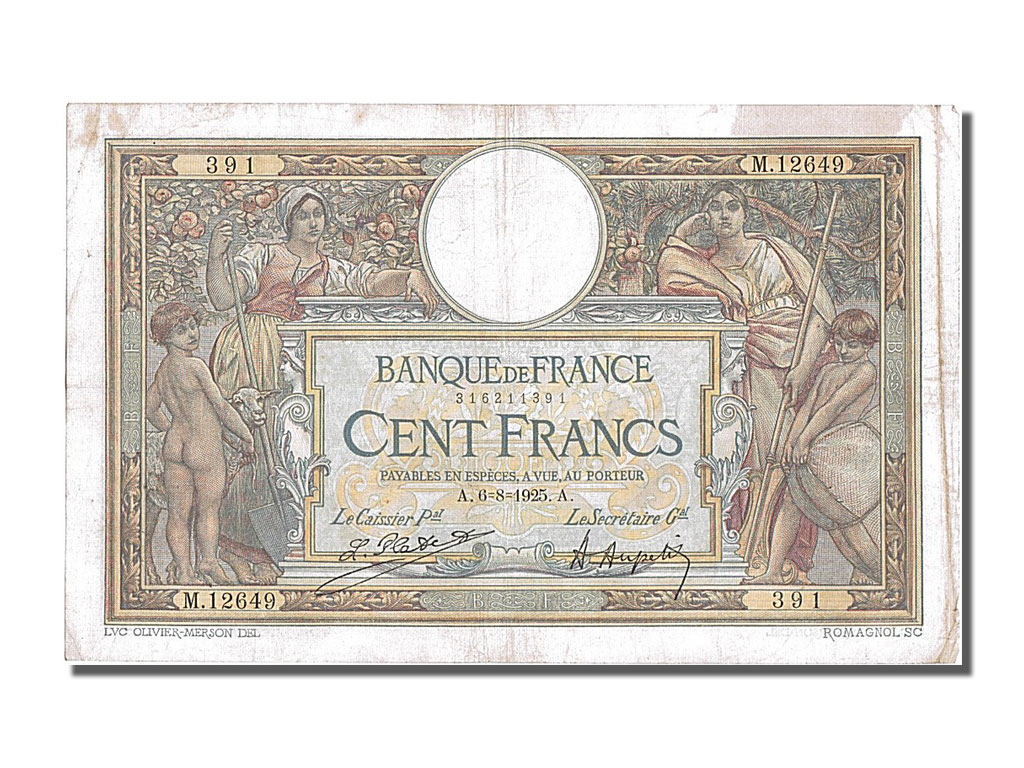 Banknote, France, 100 Francs, 100 F 1908-1939 ''Luc Olivier Merson'', 1925