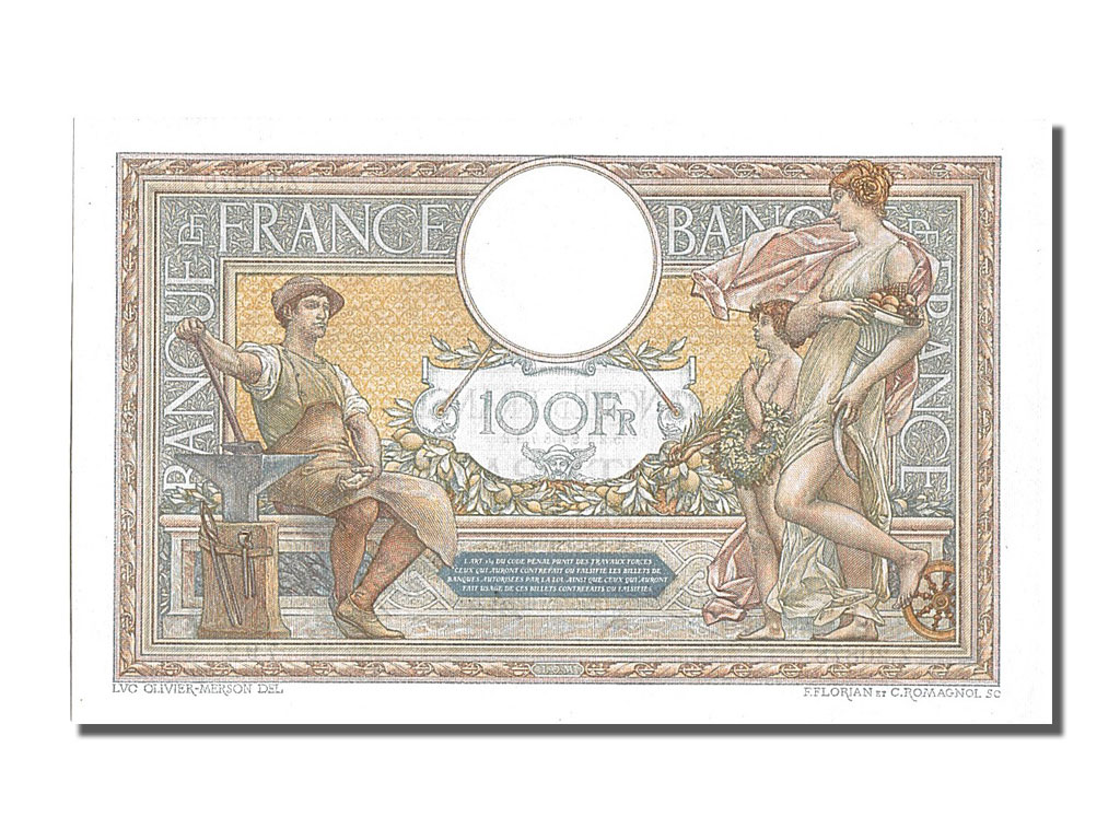 Biljet, Frankrijk, 100 Francs, 100 F 1908-1939 ''Luc Olivier Merson'', 1928