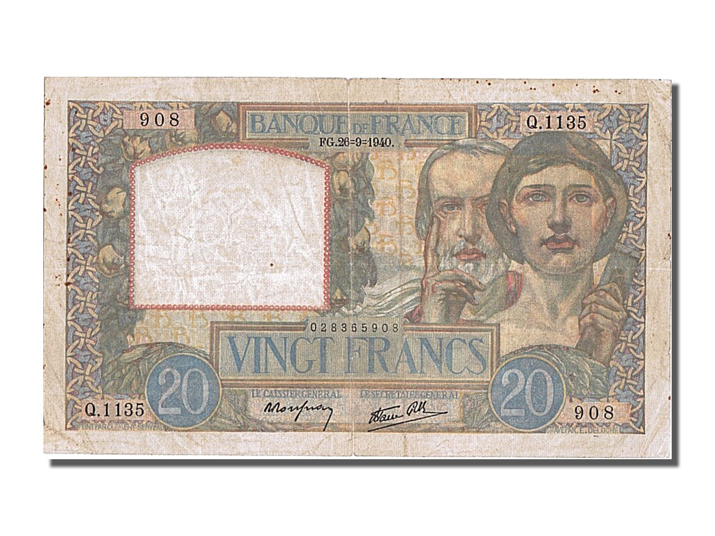 Banknote, France, 20 Francs, 20 F 1939-1942 ''Science et Travail'', 1940