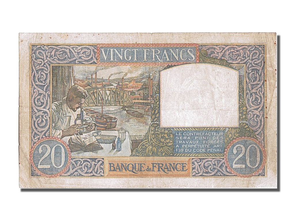 Banknote, France, 20 Francs, 20 F 1939-1942 ''Science et Travail'', 1940