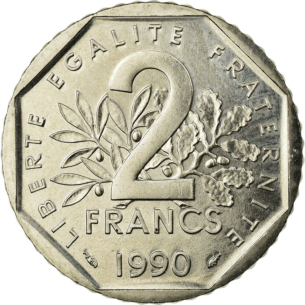 Coin, France, Semeuse, 2 Francs, 1990, MS, Nickel, Gadoury:547