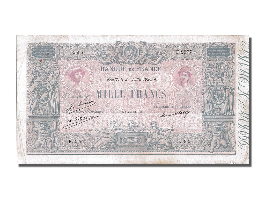 Banknote, France, 1000 Francs, 1 000 F 1889-1926 ''Bleu et Rose'', 1926