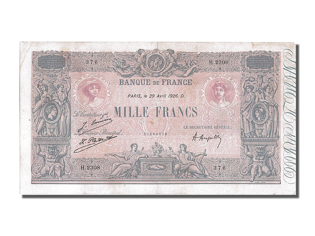 Biljet, Frankrijk, 1000 Francs, 1 000 F 1889-1926 ''Bleu et Rose'', 1926