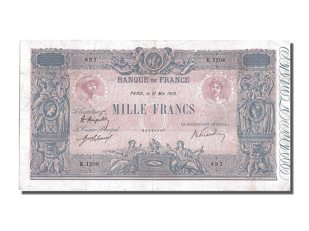 Banknote, France, 1000 Francs, 1 000 F 1889-1926 ''Bleu et Rose'', 1919