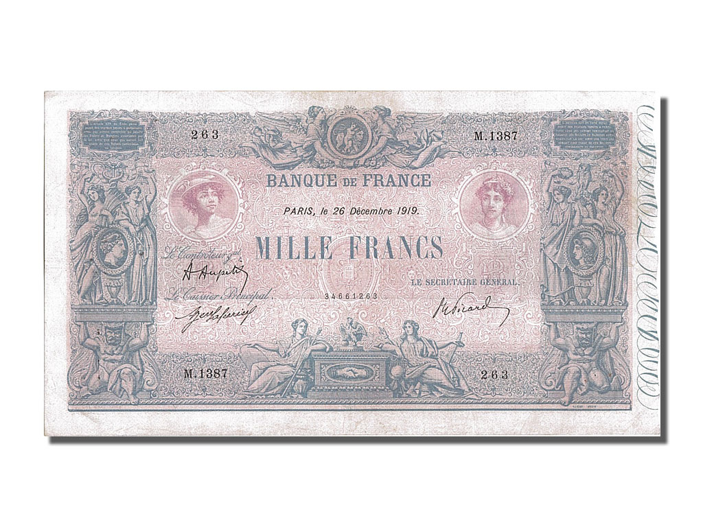 Banknote, France, 1000 Francs, 1 000 F 1889-1926 ''Bleu et Rose'', 1919