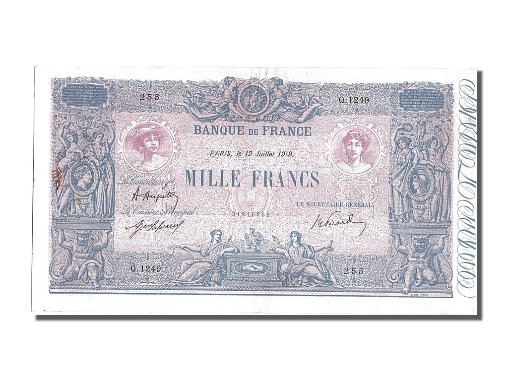 Banknote, France, 1000 Francs, 1 000 F 1889-1926 ''Bleu et Rose'', 1919