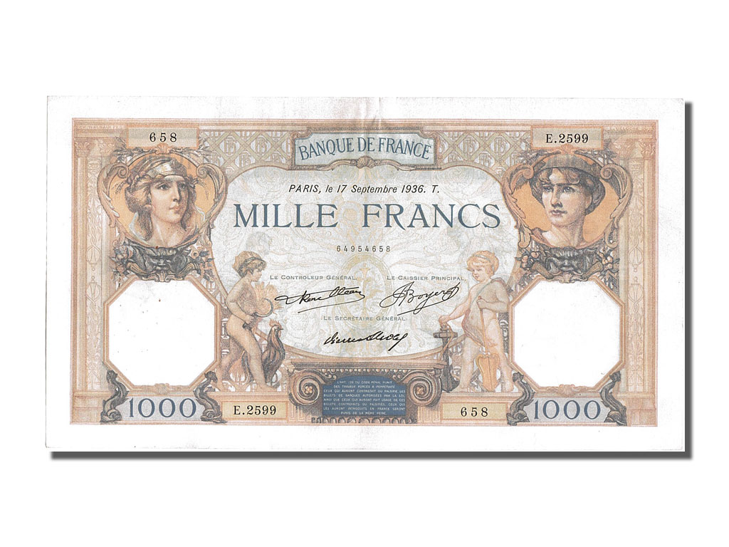 Banknote, France, 1000 Francs, 1 000 F 1927-1940 ''Cérès et Mercure'', 1936