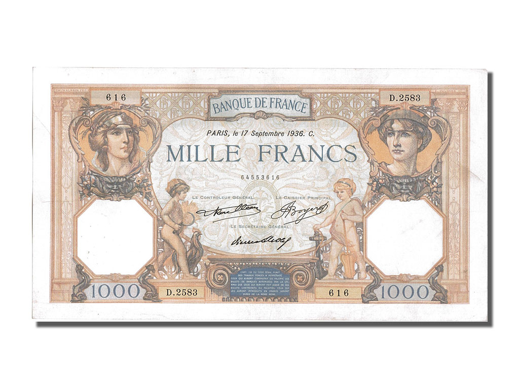 フランス 1000フラン紙幣 1945年