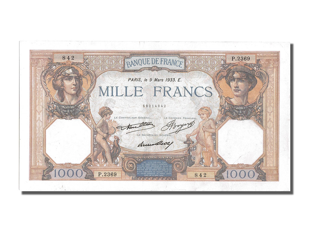 Banknote, France, 1000 Francs, 1 000 F 1927-1940 ''Cérès et Mercure'', 1933