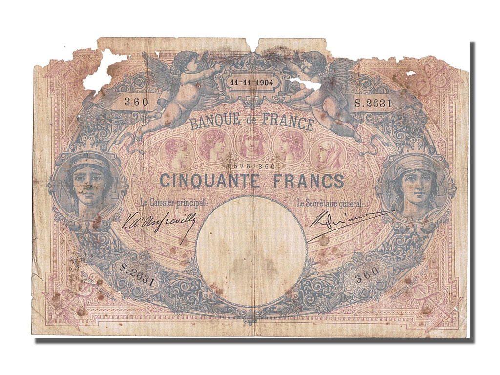 Banknote, France, 50 Francs, 50 F 1889-1927 ''Bleu et Rose'', 1904, 1904-11-11