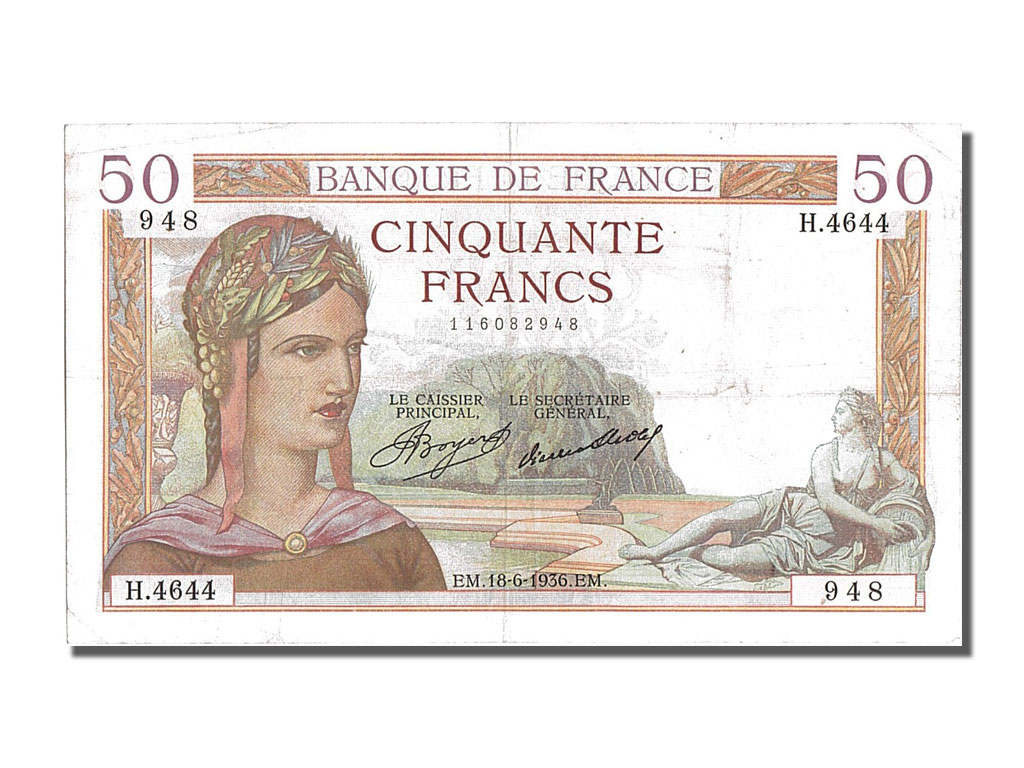 Banknote, France, 50 Francs, 50 F 1934-1940 ''Cérès'', 1936, 1936-06-18