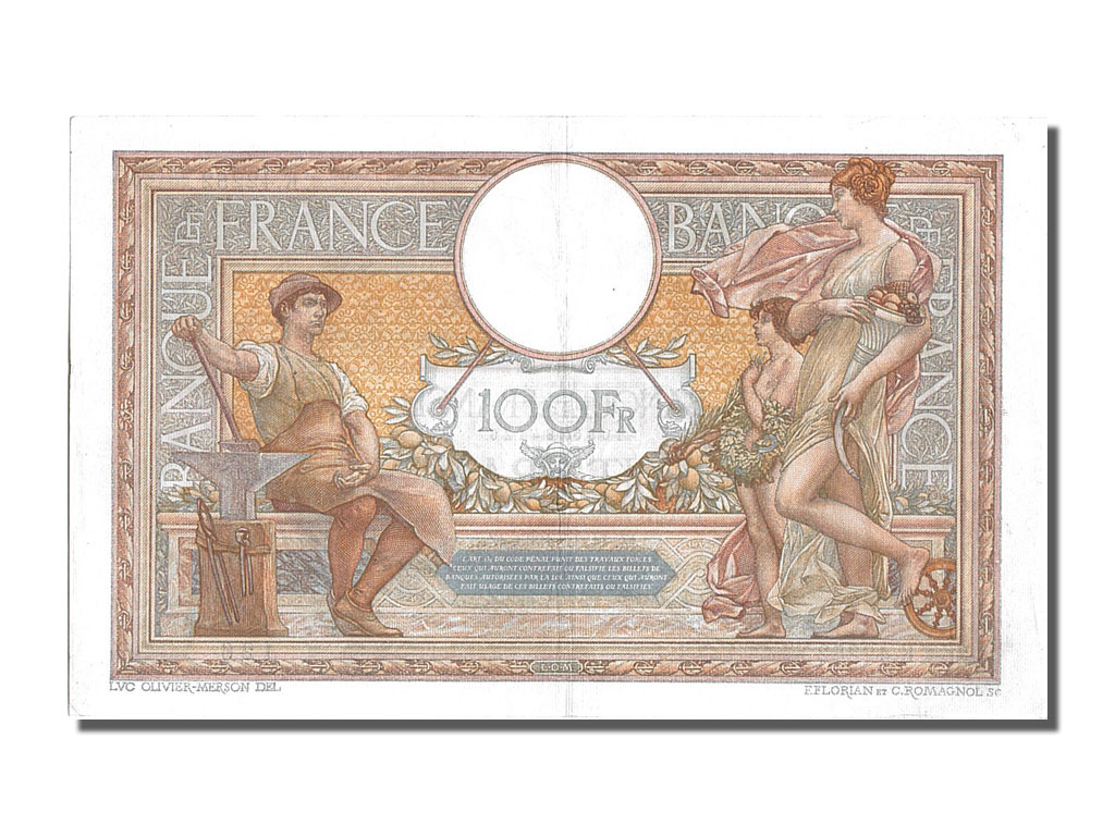 Biljet, Frankrijk, 100 Francs, 100 F 1908-1939 ''Luc Olivier Merson'', 1933