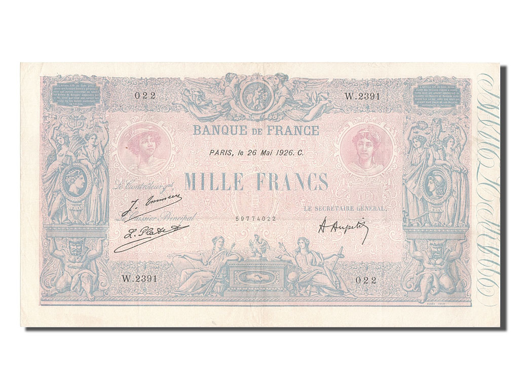 Biljet, Frankrijk, 1000 Francs, 1 000 F 1889-1926 ''Bleu et Rose'', 1926