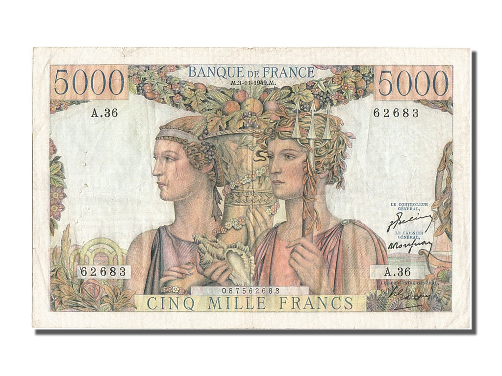 Banknote, France, 5000 Francs, 5 000 F 1949-1957 ''Terre et Mer'', 1949