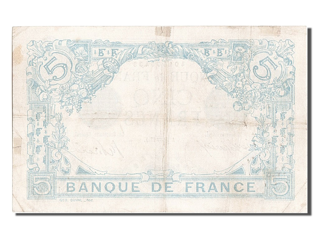 France, 5 Francs, Bleu, 1917, G.16061, EF(40-45), Fayette:02.47, KM:70