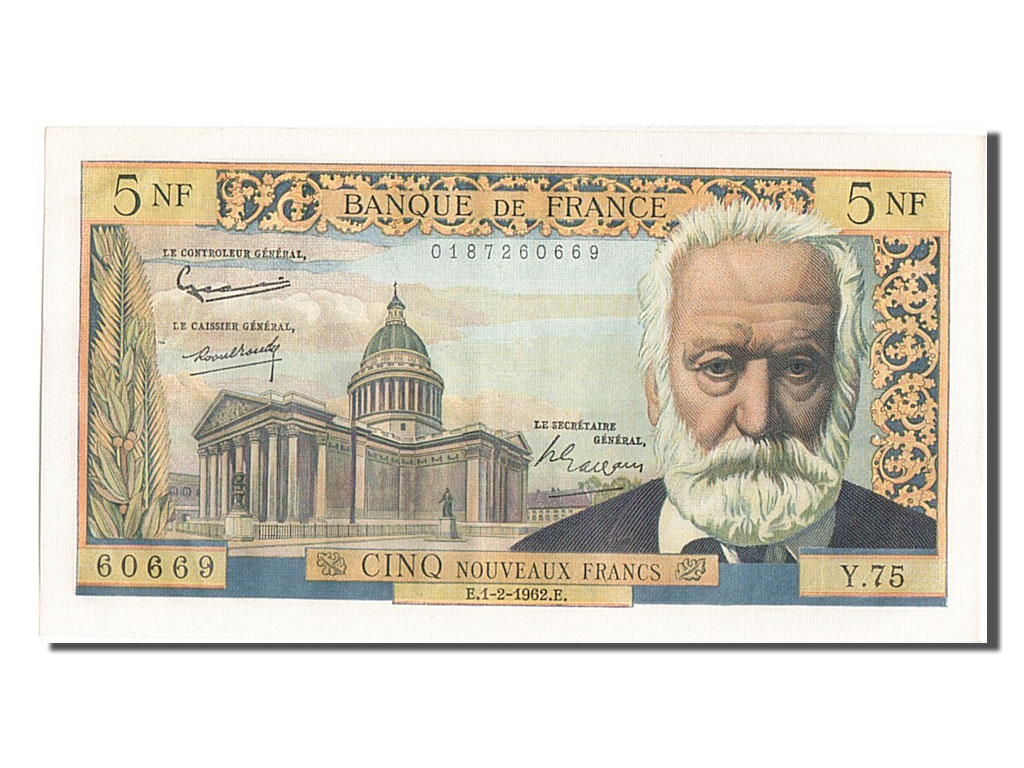 Banknote, France, 5 Nouveaux Francs, 5 NF 1959-1965 ''Victor Hugo'', 1962