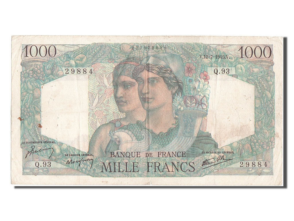 Banknote, France, 1000 Francs, 1 000 F 1945-1950 ''Minerve et Hercule'', 1945
