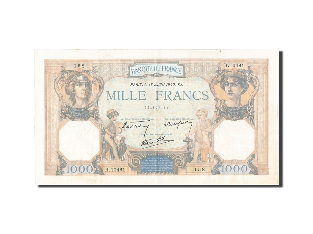 Banknote, France, 1000 Francs, 1 000 F 1927-1940 ''Cérès et Mercure'', 1940