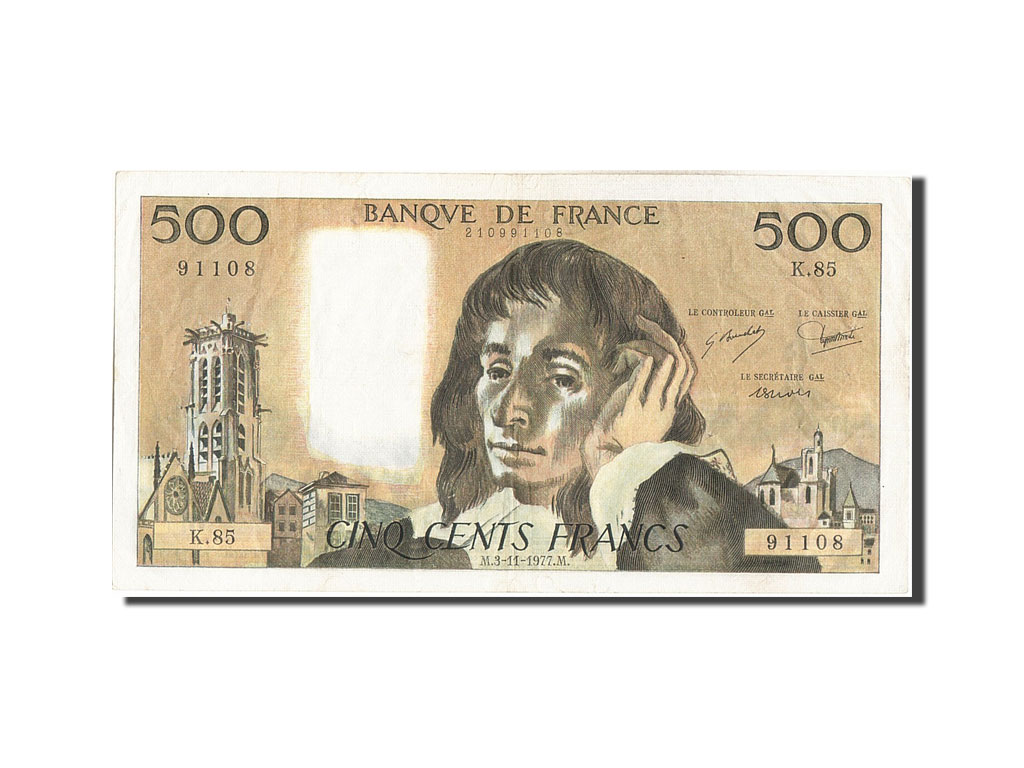 Banknote, France, 500 Francs, 500 F 1968-1993 ''Pascal'', 1977, 1977-11-03