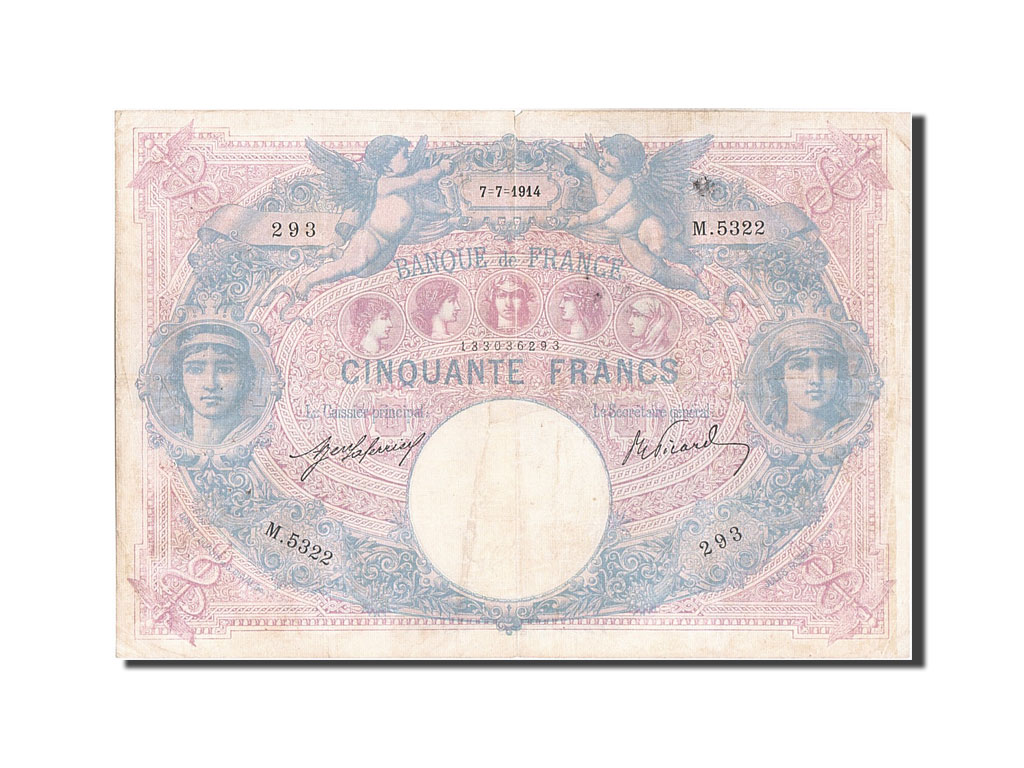 Banknote, France, 50 Francs, 50 F 1889-1927 ''Bleu et Rose'', 1914, 1914-07-07